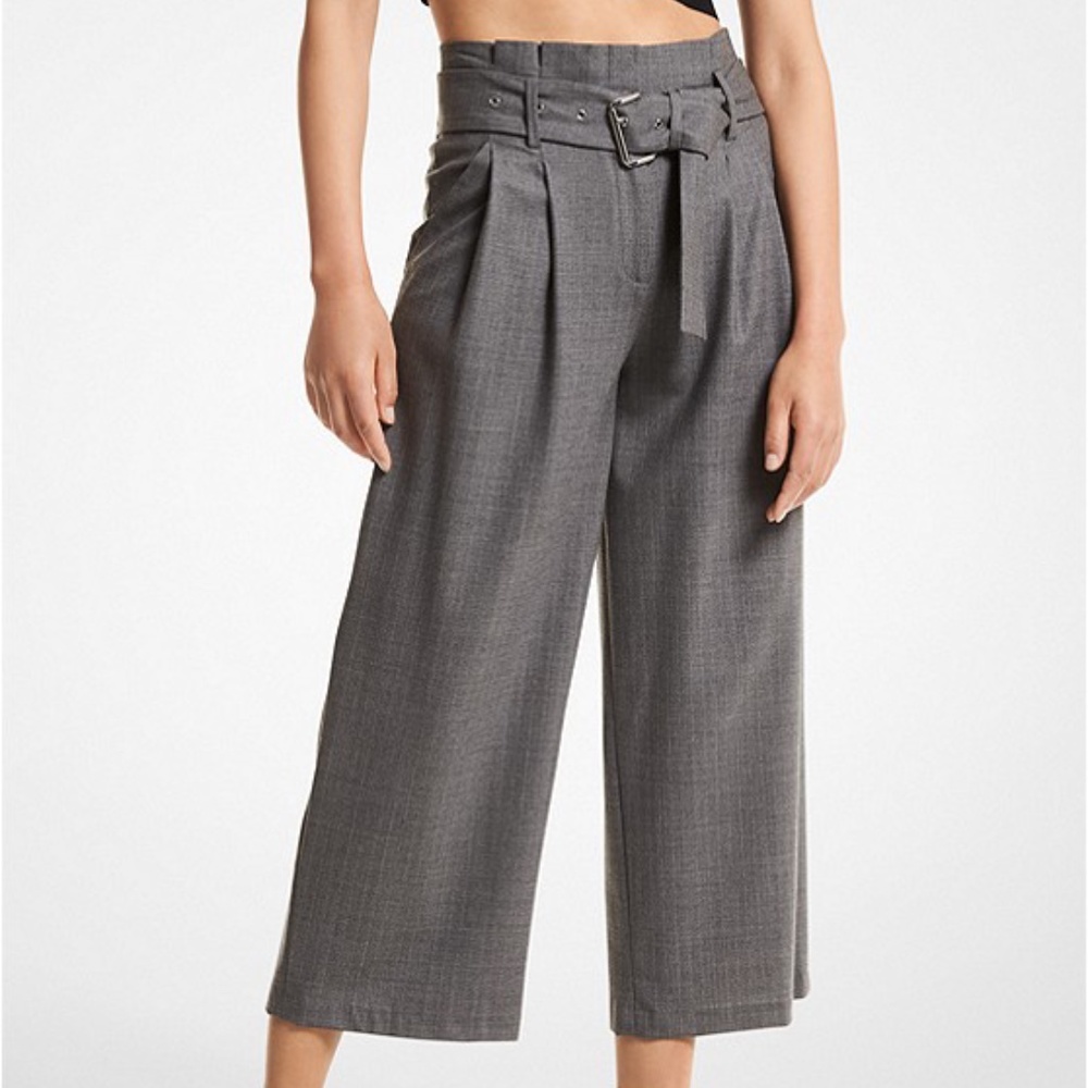Michael Kors Striped Stretch Wool Cropped Trousers